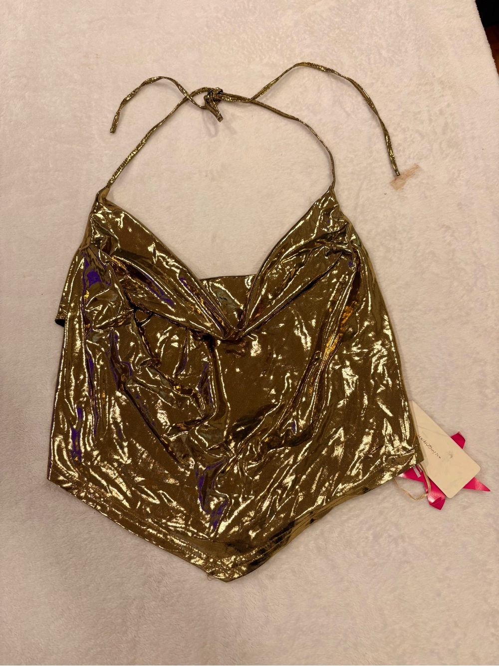 Peach Metallic Bikini Top in Gold Size XL NWT